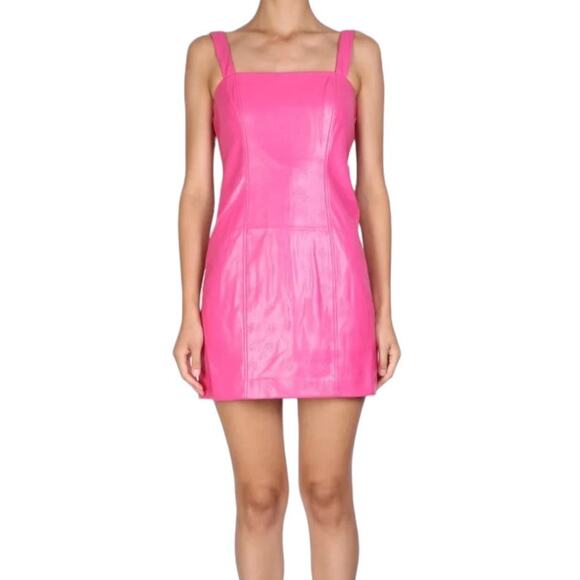 Rotate Dress Herlina Logo Embossed faux leather minidress pink size 8 - Picture 1 of 10